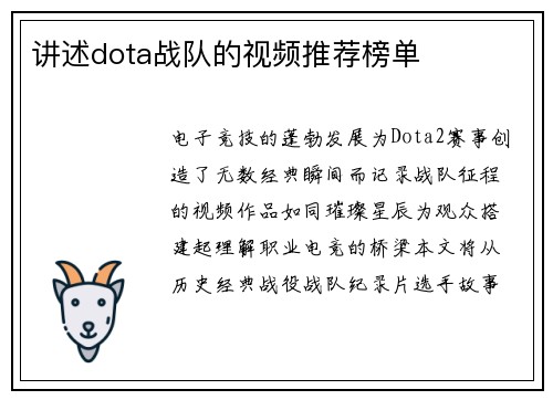 讲述dota战队的视频推荐榜单