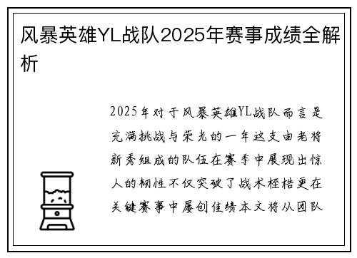 风暴英雄YL战队2025年赛事成绩全解析
